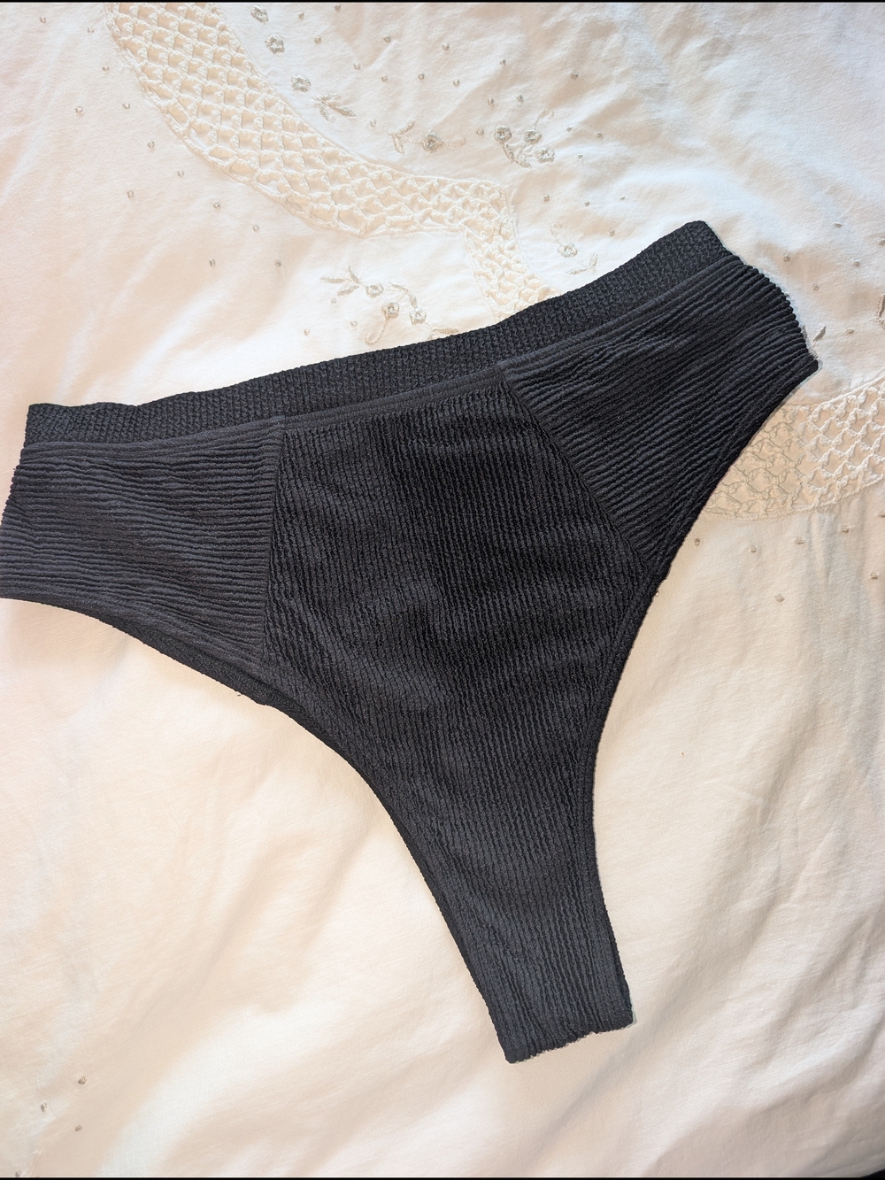 NWOT Simons Black Ribbed Thong Bikini Bottom